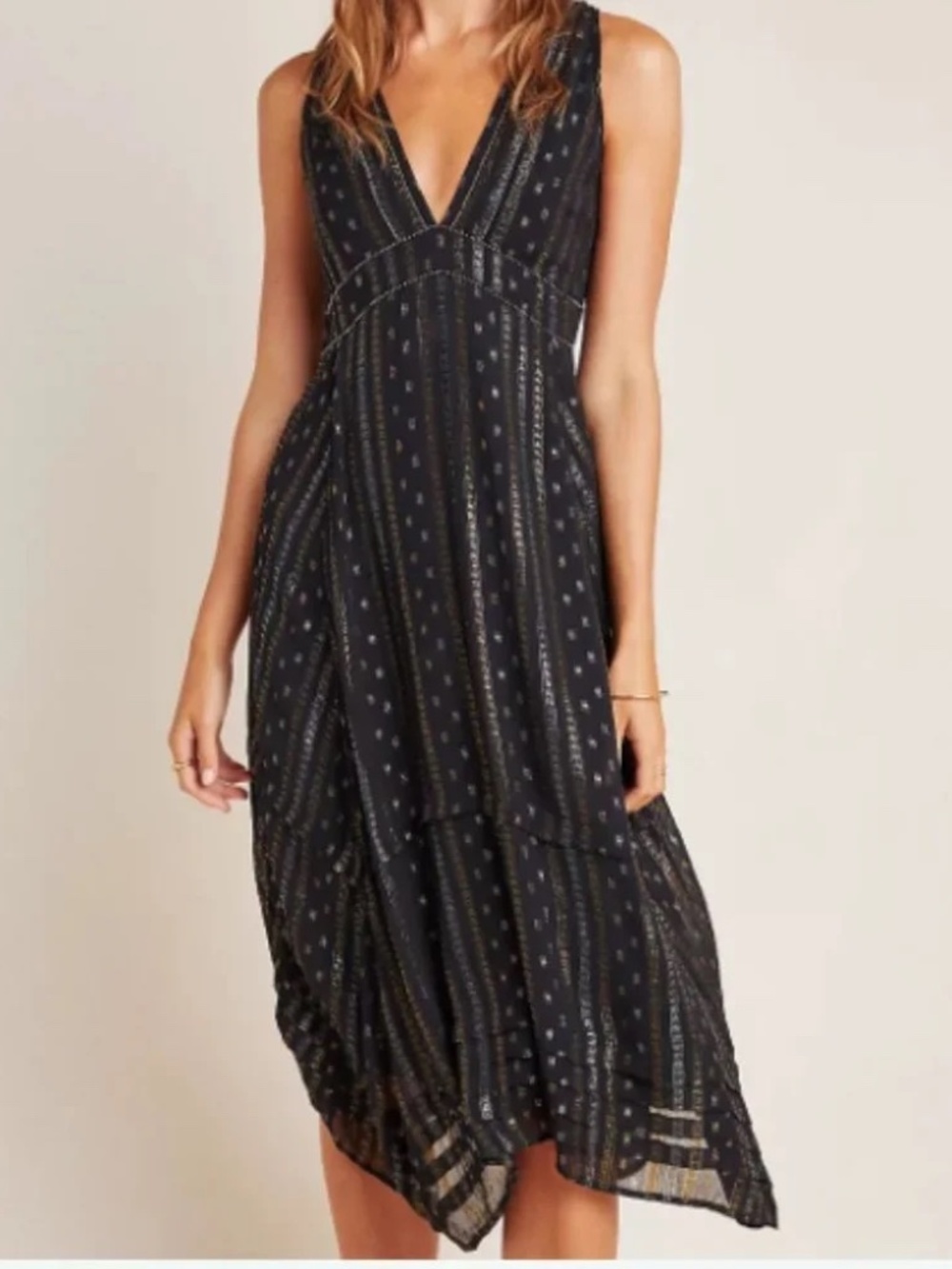 Anthropologie Endora Midi Greek Goddess Metallic Striped Dress (0)